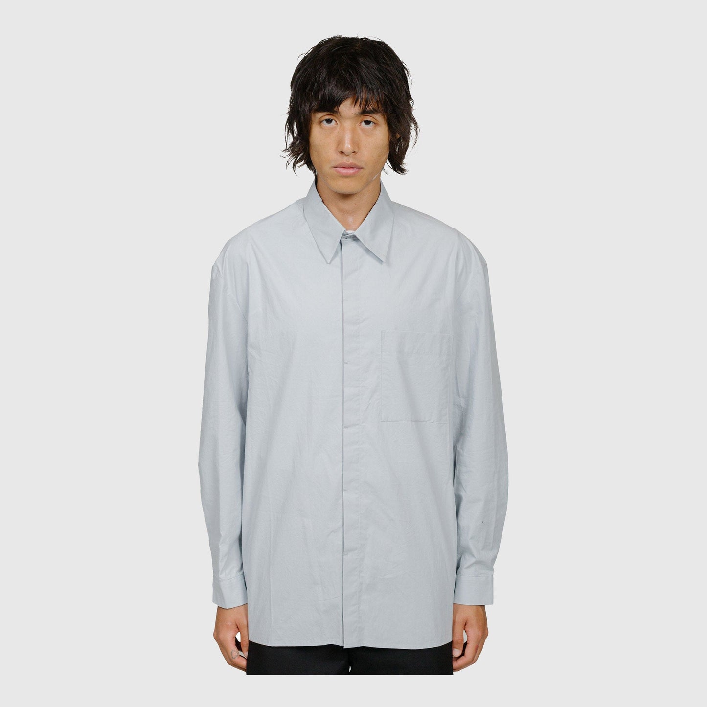 Amomento Square Pocket Oversized Shirt - Light Blue Shirt Amomento 