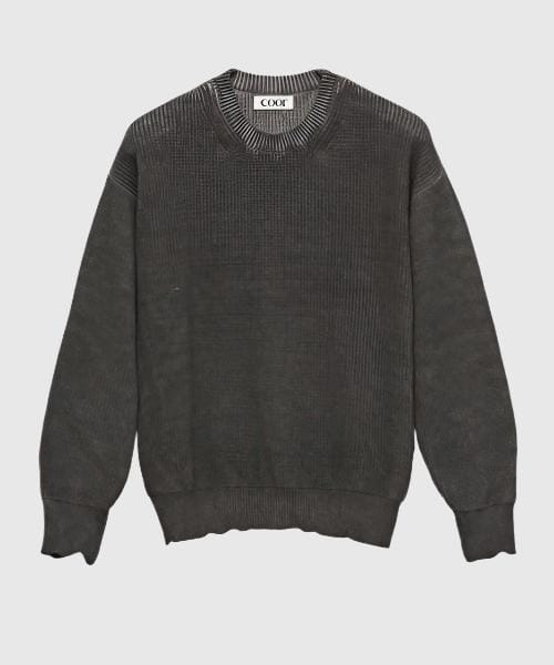 COOR Cutting Detail Dying Crew Neck Knit - Washed Charcoal Knitwear COOR 