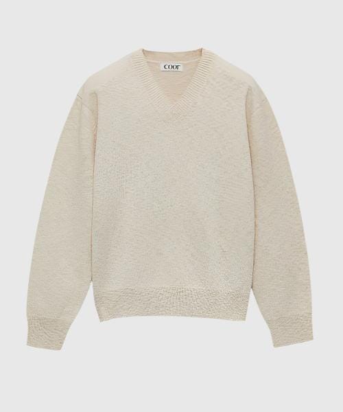 COOR Linen Cotton Blend V-Neck Knit - Ivory Knitwear COOR 