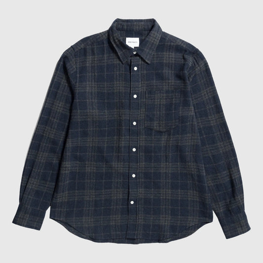 Norse Projects Algot Relaxed Wool Check Shirt - Dark Navy Shirt Norse Projects 