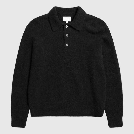 Norse Projects Rasmus Relaxed Brushed Polo - Black Knitwear Norse Projects 