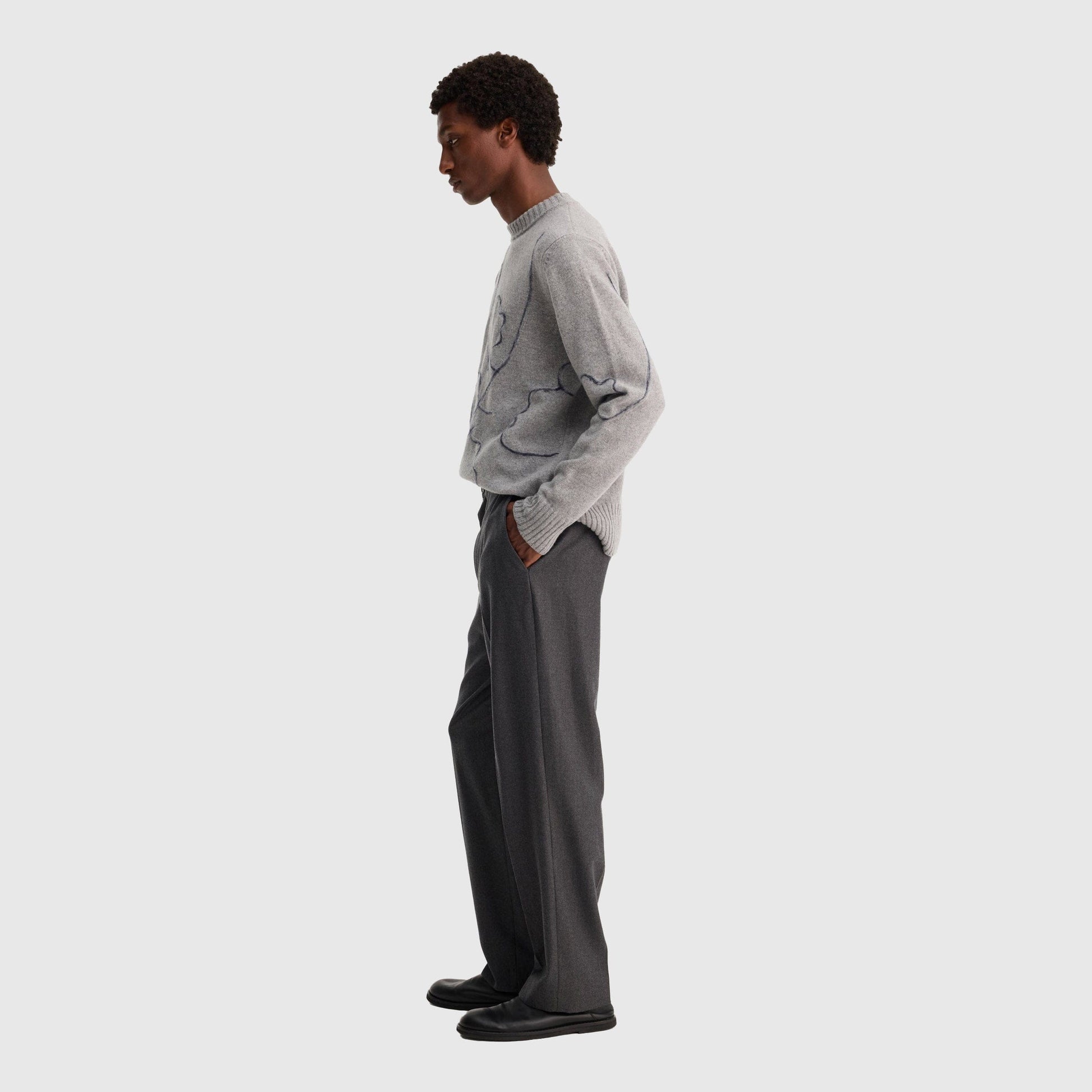 Róhe Straight Leg Classic Trousers - Dark Grey Melange Pants Róhe 