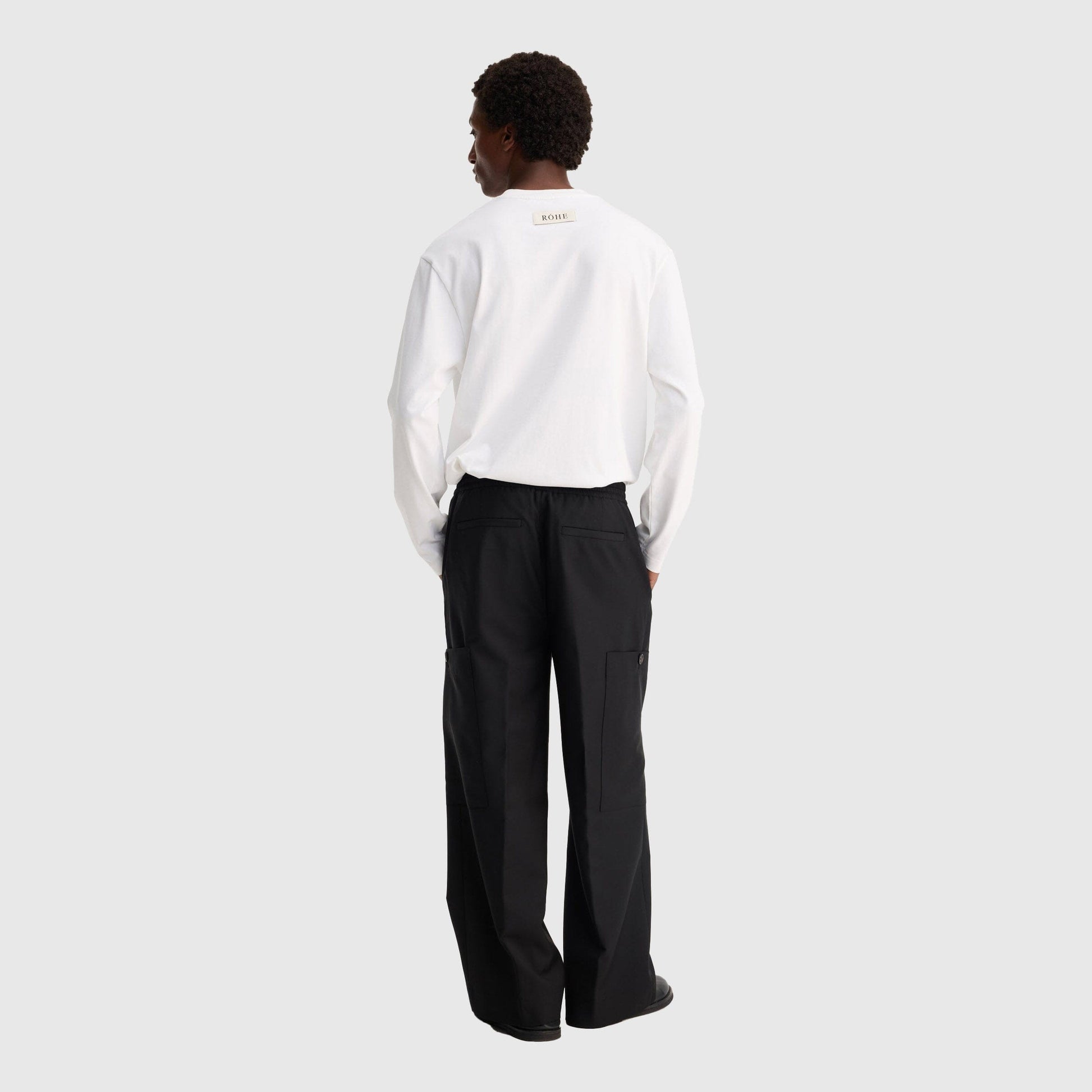 Róhe Wide Leg Drawcord Cargo Trousers - Black Pants Róhe 