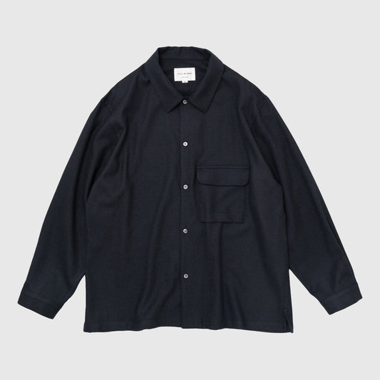 Still by Hand Flat Bottom Wool Shirt - Dark Navy Shirt Still By Hand 