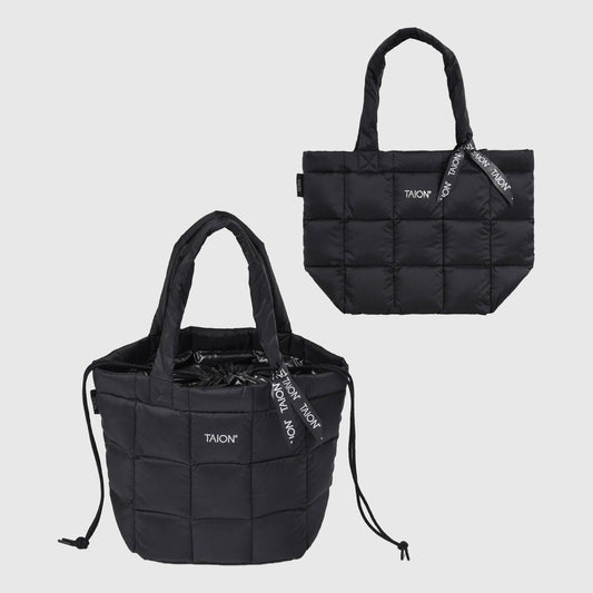 Taion Down Shirring Tote Bag - Black Tote Bag Taion 