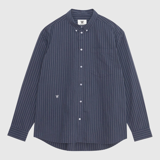 Wood Wood Day Striped AA Embroidery Shirt - Blue Grey Shirt Wood Wood 