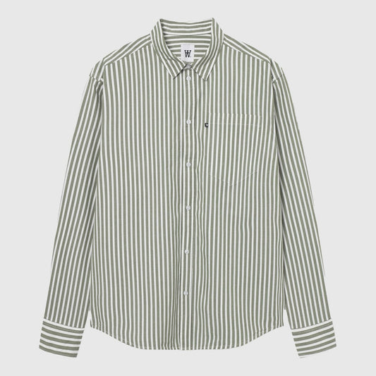 Wood Wood Double A Day Striped Shirt - Off-White/Green Stripes Shirt Wood Wood 